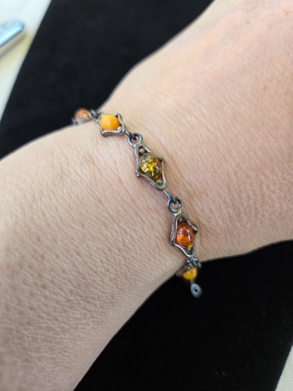 Sterling Silver 925 Amber Tricolor Bracelet